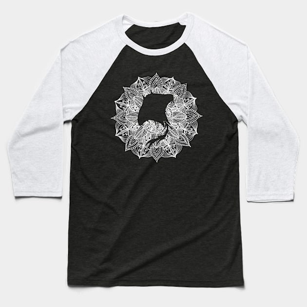 White Mandala Circle Manta Ray Baseball T-Shirt by ZeichenbloQ